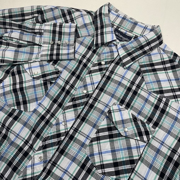 Wrangler Other - Vintage Wrangler Rodeo Western Pearl Snap Shirt Mens XL Green Blue Black Plaid